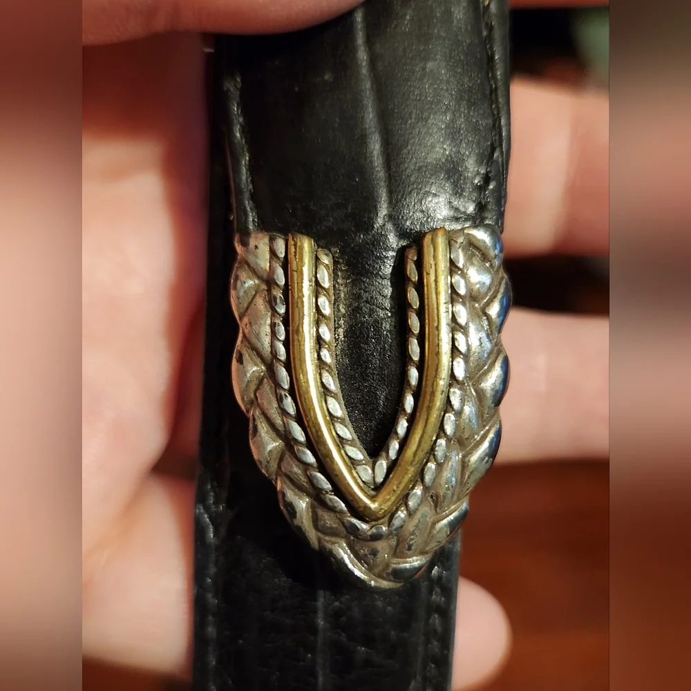 Brighton Black  Belt with Silver & Brass Accents size L - Picture 3 of 10